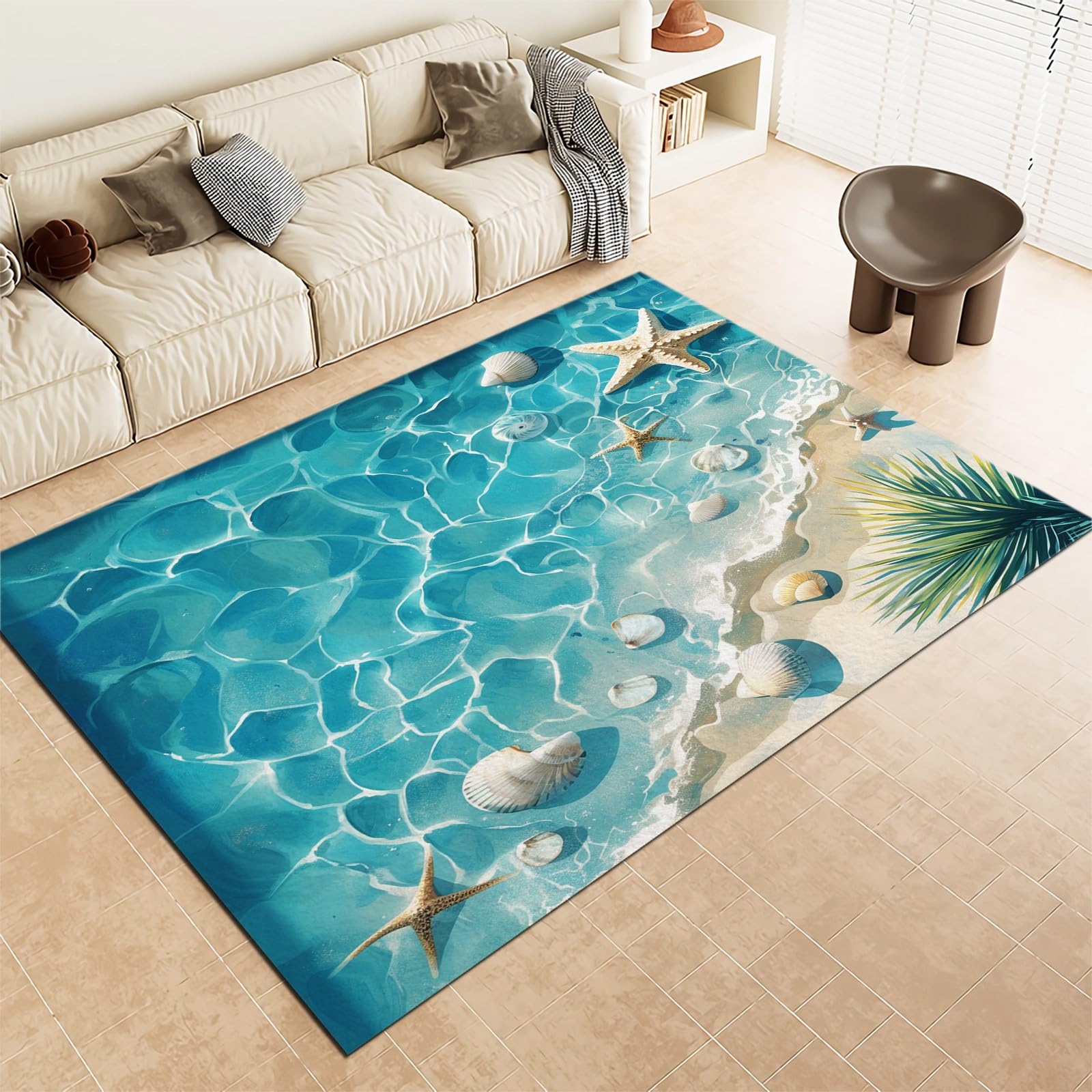 never young beach rug 新品未使用 Amazon.com: Modern Living Room Rug 5x8 Starfish Beach, Washable